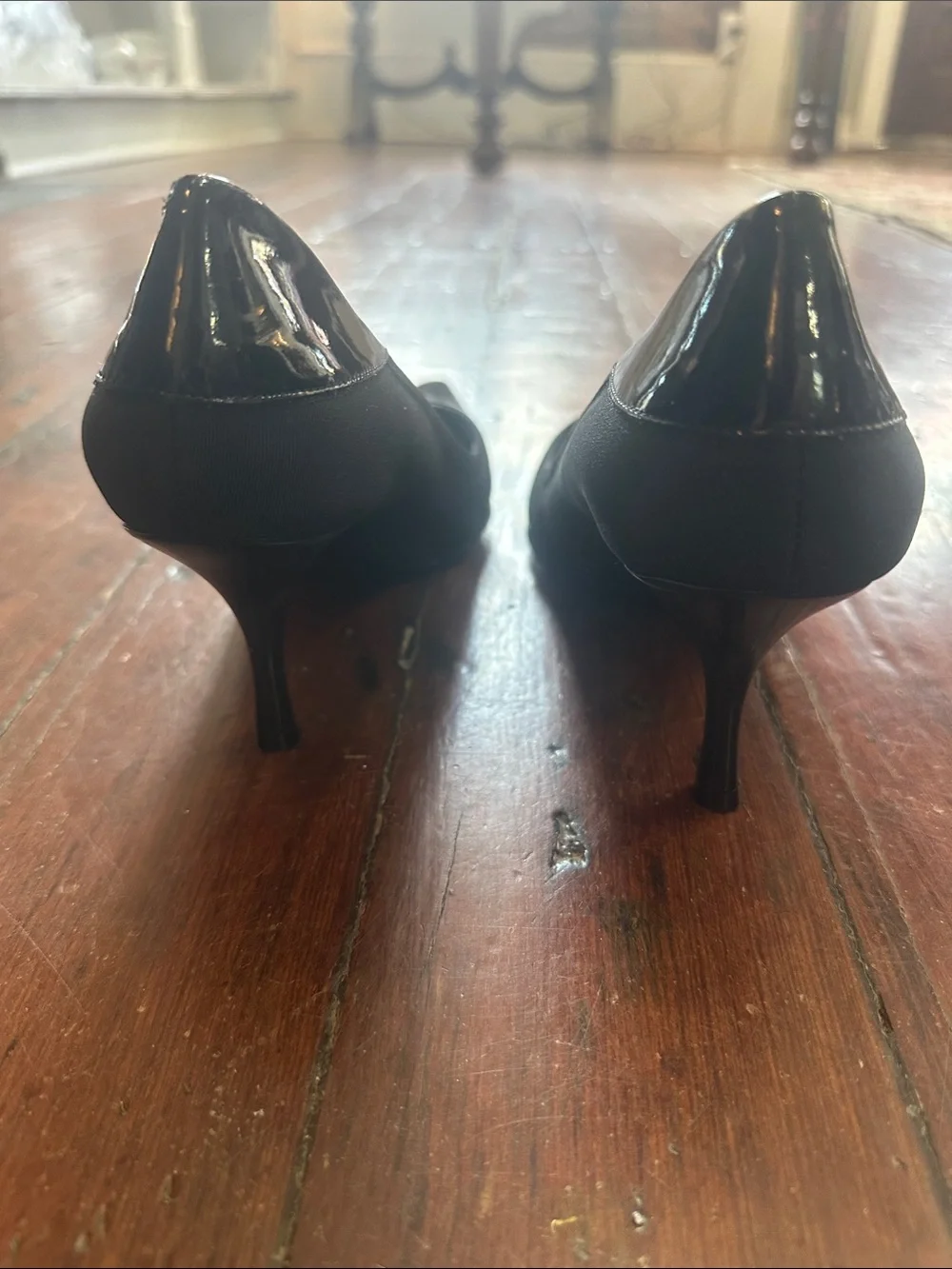 Nine West Black Patent and Fabric Pointed Toe Heels Never Worn